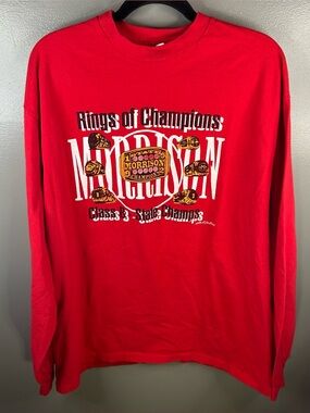 Vintage 90s 1992 Morrison State Champions Red Long Sleeve Hanes Shirt Size XL